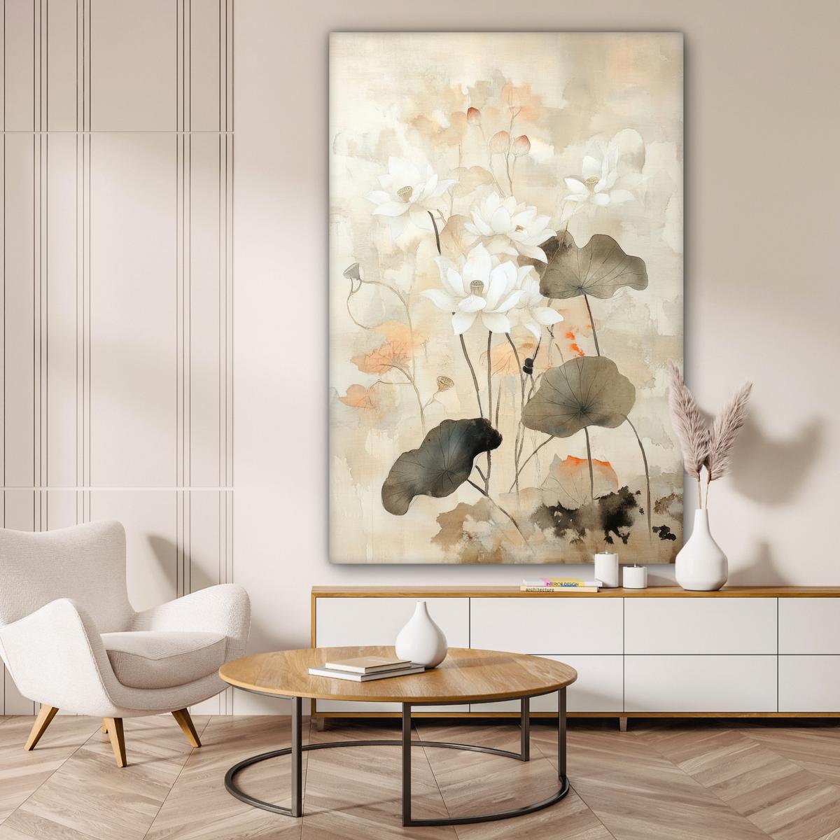 LEINWANDBILD Blumen - Japandi - Wabi sabi Deko Groß 90x140 cm - Sandfarben, Textil (90/140cm) - MuchoWow