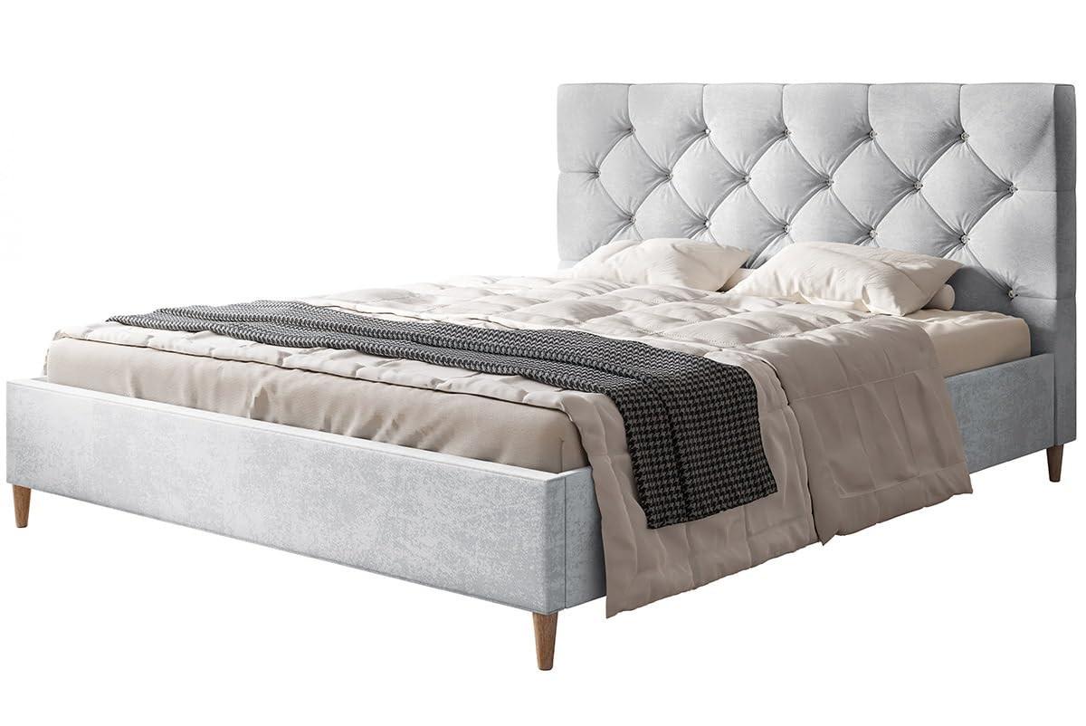 POLSTERBETT LUX Boston mit Kopfteil, 140 x 200 cm, Doppelbett mit Lattenrost aus Holz, Velourstoff Hellgrau, Füße in Farbe: Braun - Hellgrau, Holz/Textil (140/200cm) - Alpi-Möbel