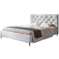 POLSTERBETT LUX Boston mit Kopfteil, 140 x 200 cm, Doppelbett mit Lattenrost aus Holz, Velourstoff Hellgrau, Füße in Farbe: Braun - Hellgrau, Holz/Textil (140/200cm) - Alpi-Möbel