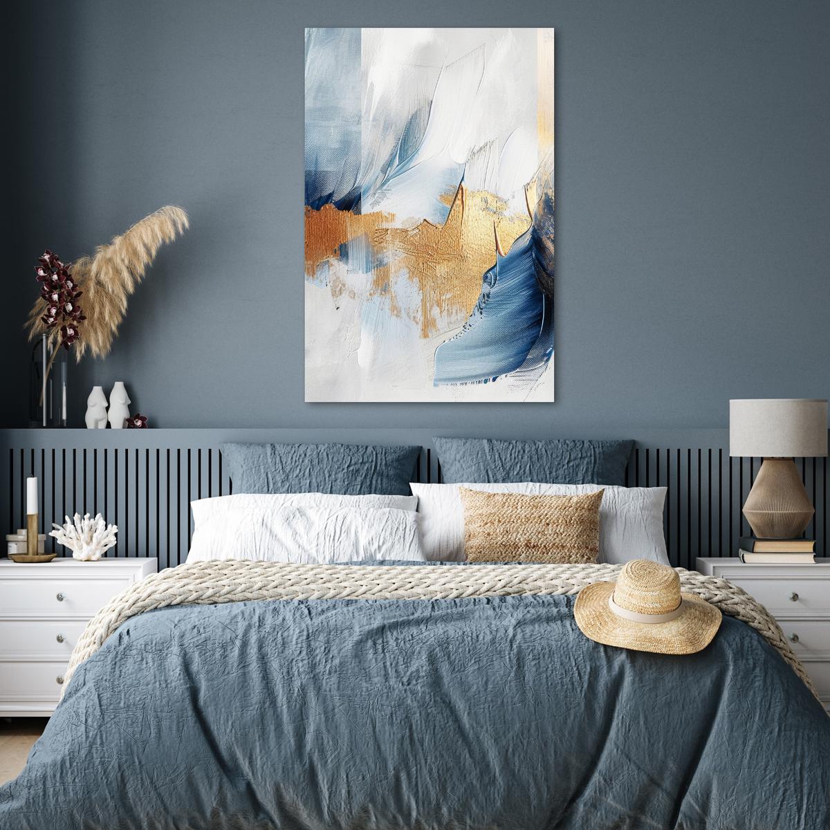 POSTER Gold - Blau - Aquarell - Kunst - Modern Wandbild Schlafzimmer 80x120 cm - Hellblau, Papier (80/120/0.1cm) - MuchoWow