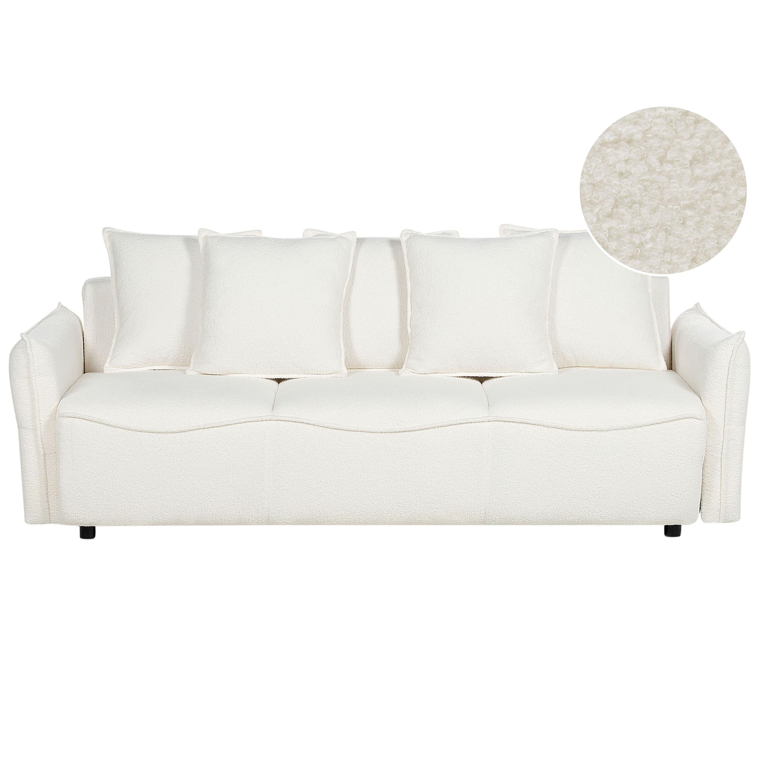 3-SITZER-SCHLAFSOFA Bouclé Cremeweiß mit Stauraum Krama - Schwarz/Weiß, Textil (225/87/99cm) - Beliani