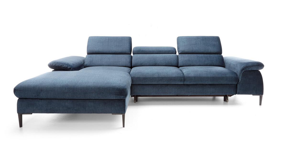 ECKSOFA MESTO Blau Velours-Stoff mit Schlaffunktion - Blau, Holz (288/182cm) - MASSENO