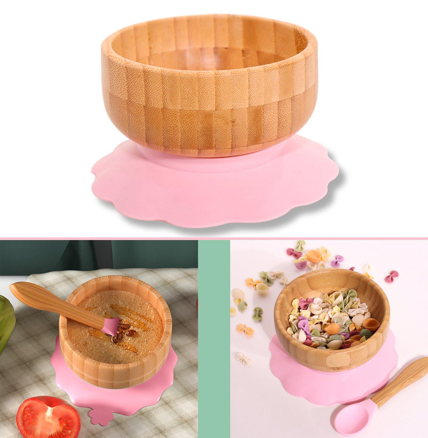 BAMBUSSCHALEN-SET für Babys - Rosa, Naturmaterialen (15/5.5/15cm) - Intirilife