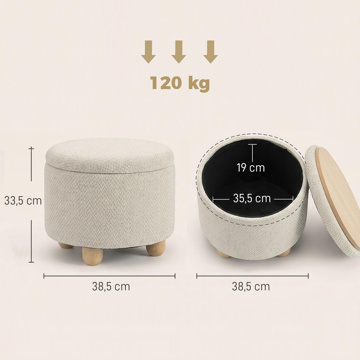 HOCKER-MIT-STAURAUM Polyester Beige - Beige, Holz/Textil (38.5/33.5/38.5cm) - HOMCOM