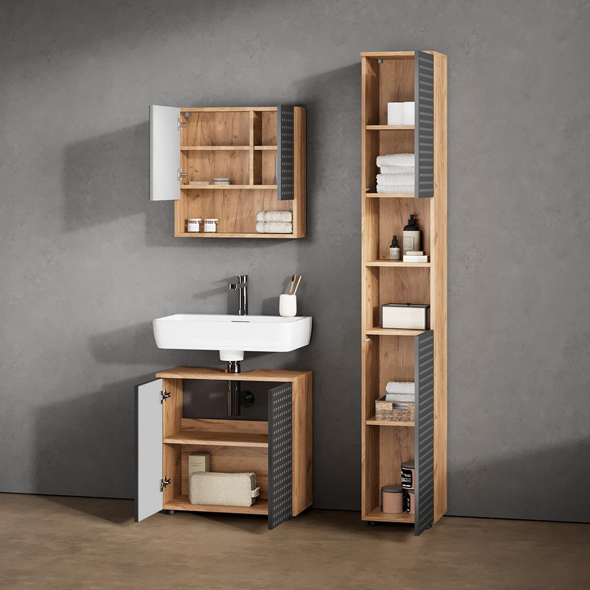 WASCHBECKENUNTERSCHRANK Ronco Anthrazit gepunktet 60 x 59 cm - Anthrazit, Holzwerkstoff (60/59/30cm) - Livinity®