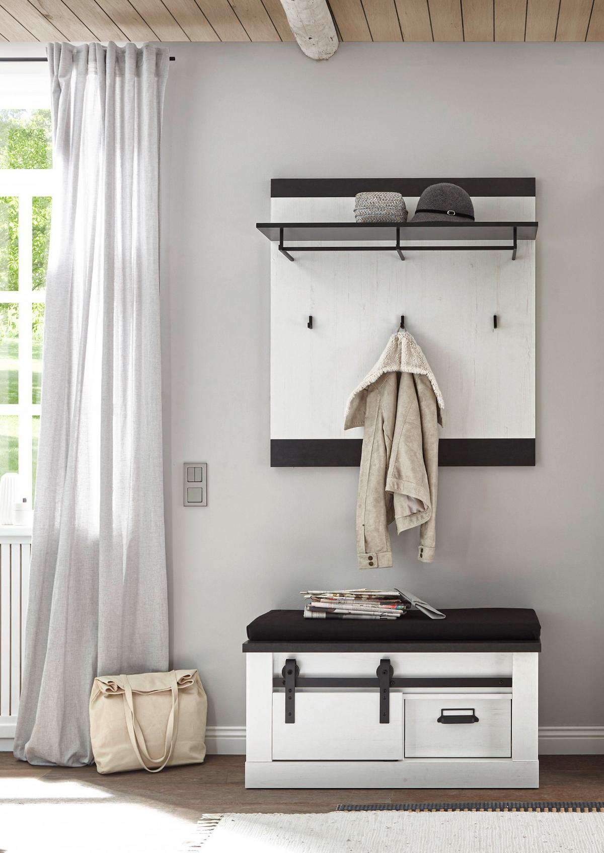 GARDEROBENBANK weiß Pinie, anthrazit Landhaus, Flur Sitzbank 93 x 46 cm - Anthrazit/Weiß, Holzwerkstoff/Metall (93/46/43cm) - Furn.Design