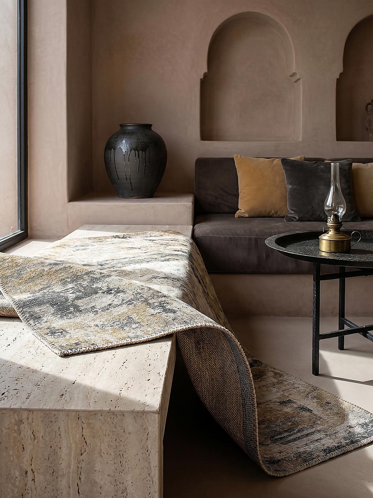 TEPPICH Waschbar HURST, abstrakt, Gelb-Natur, 115 x 170 cm - Beige, Textil (170/115cm) - KADIMA DESIGN
