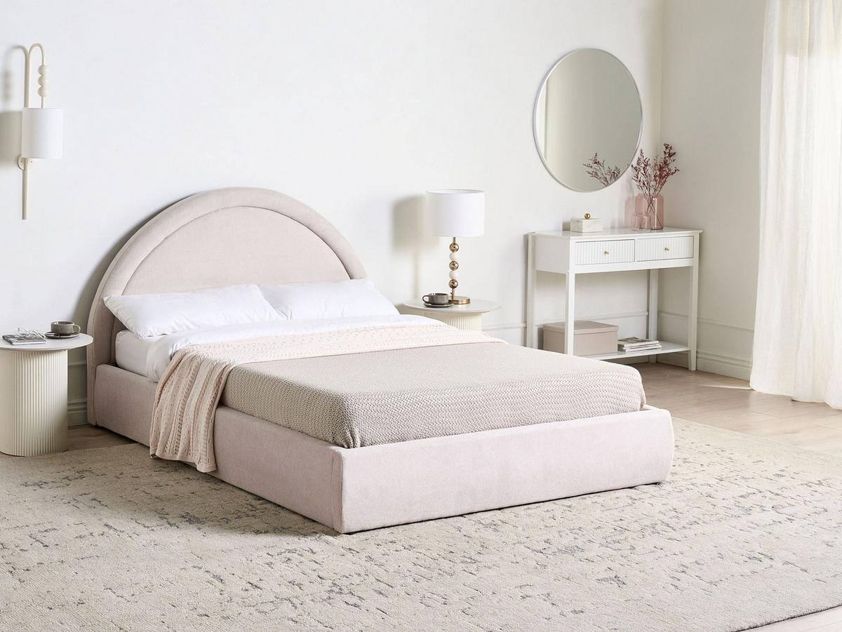 BETT mit Stauraum 140/200 cm Stoff Hellbeige Mouzon - Beige, Textil (140/200cm) - Beliani