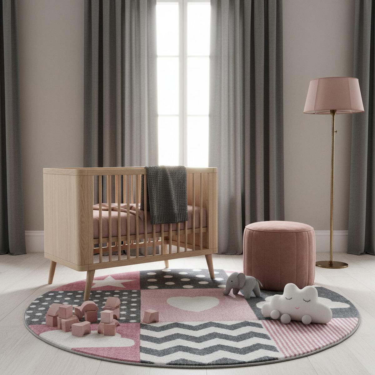 KINDERTEPPICH TASNA, mit Herz-und-Stern-Motiv, Rosa, Ø 120 cm - Rosa, Textil (120/120cm) - KADIMA DESIGN