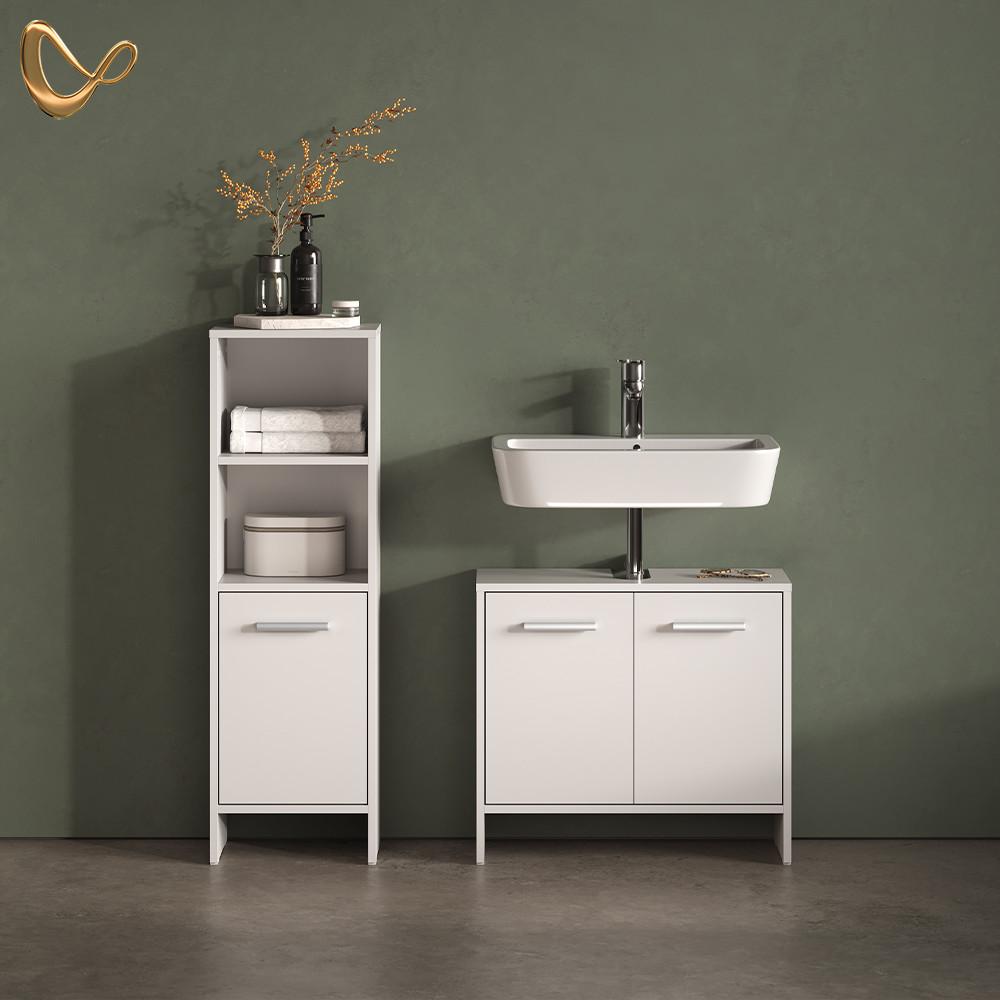 BADEZIMMERMÖBEL-SET Amalfi Weiß 2 Teile - Weiß, Holzwerkstoff (63.8/57/26.3cm) - Livinity®