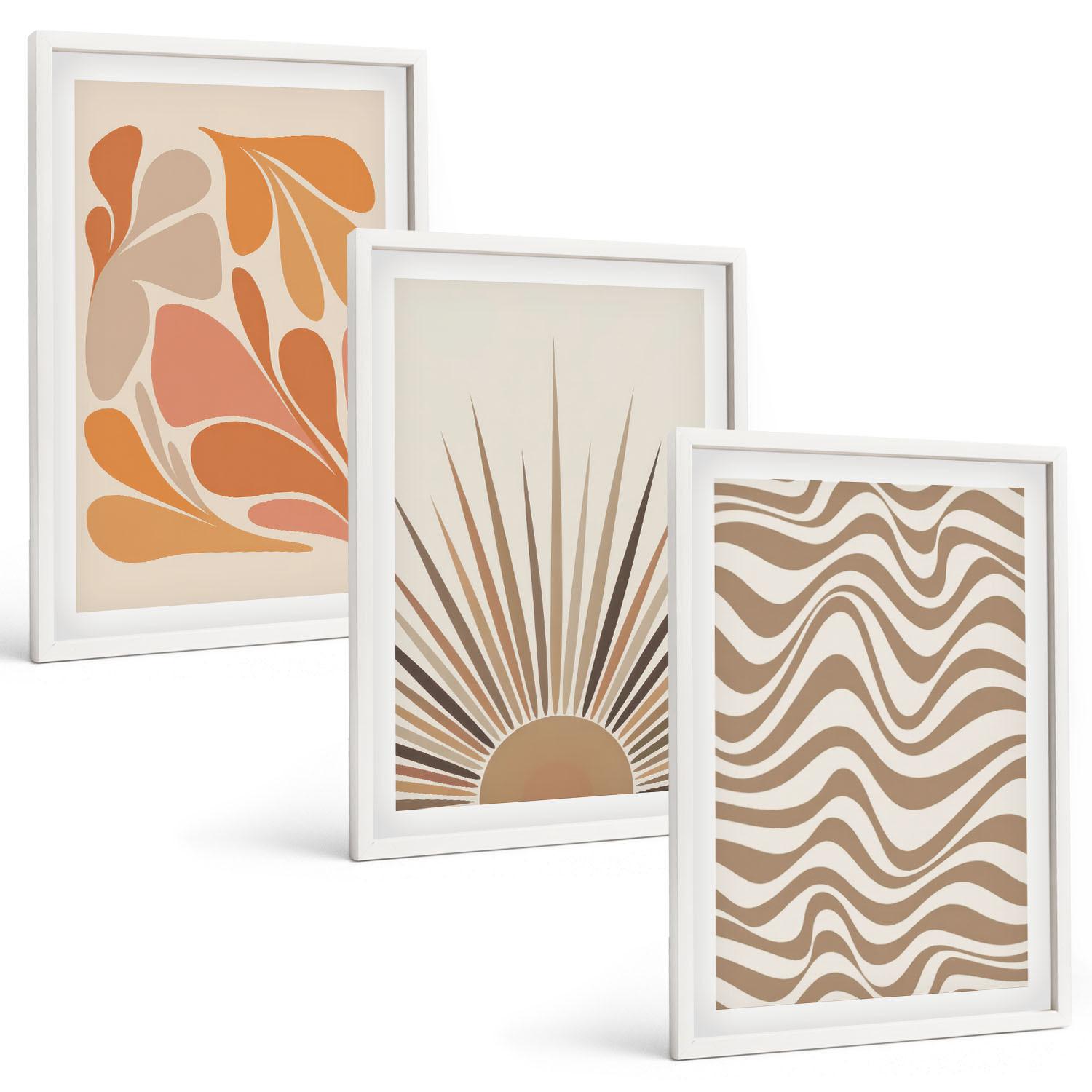 BILDER SET 3er Set - 40x60 cm Weißer Rahmen - Sonnen-Boho-Pastelltönen - Weiß, Kunststoff (40/60cm) - TULUP