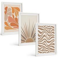 BILDER SET 3er Set - 40x60 cm Weißer Rahmen - Sonnen-Boho-Pastelltönen - Weiß, Kunststoff (40/60cm) - TULUP