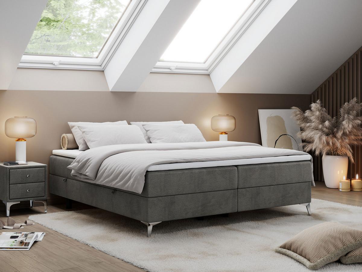 BOXBETT LESS 200/200 Dunkelgrau Velvet - H3 - Dunkelgrau, Holz/Textil (200/200cm) - MKS