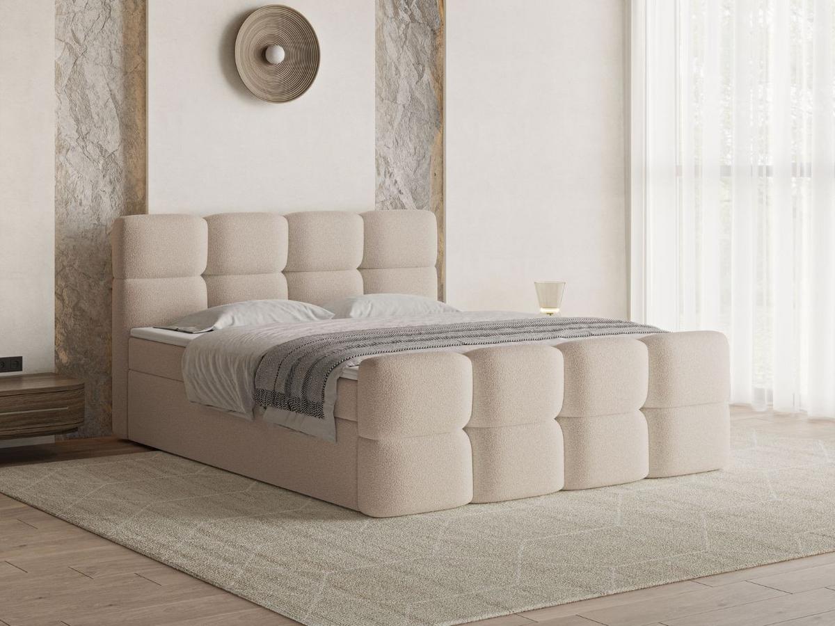BOXBETT Rivon 160x200 Bouclé-Stoff Beige - Beige, Holz/Textil (160/200cm) - Graingold
