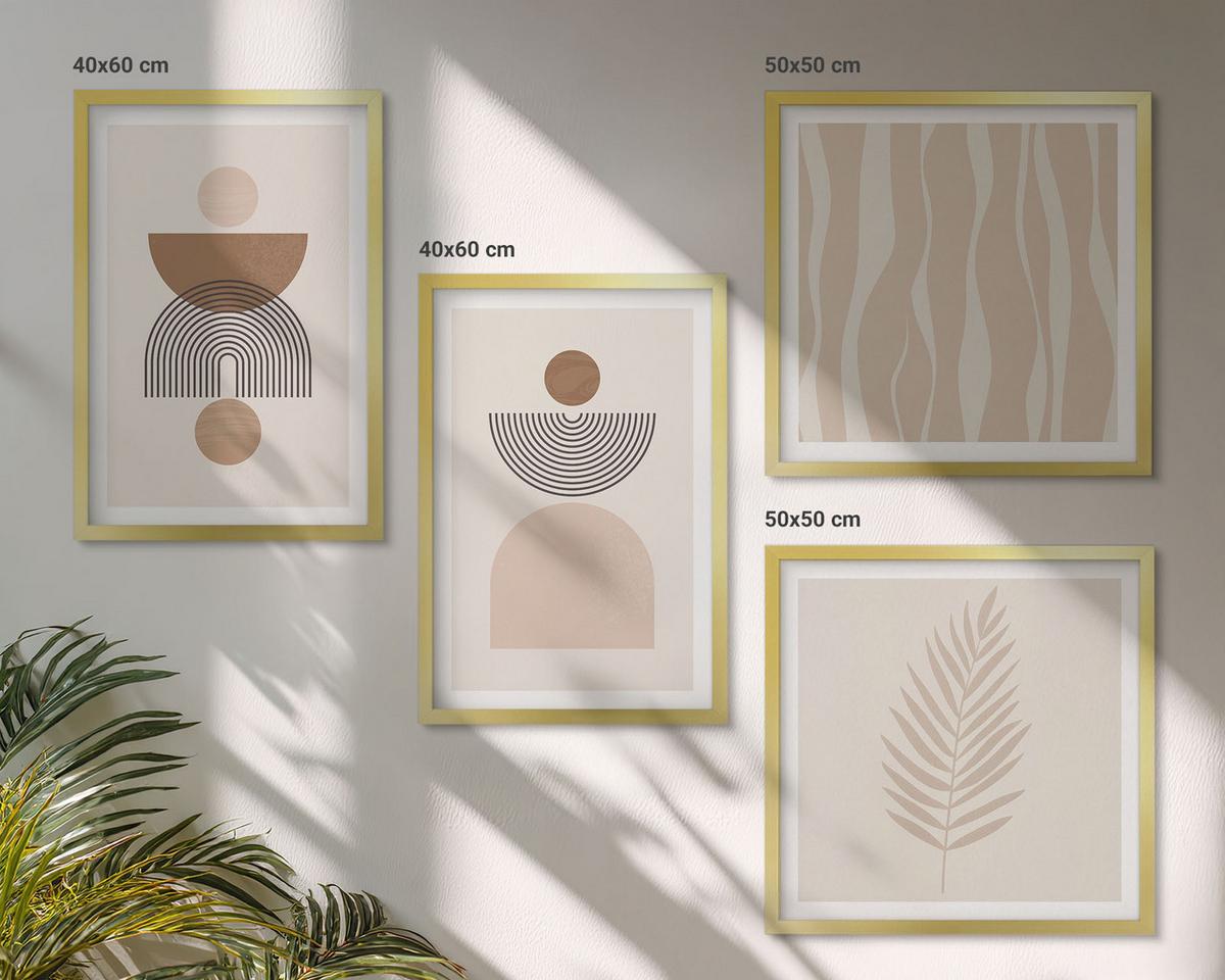 BILDER SET 4er Set - 50x50 cm & 40x60 cm Goldrahmen - Abstrakte Formen braun beige - Goldfarben, Kunststoff (50/50cm) - TULUP