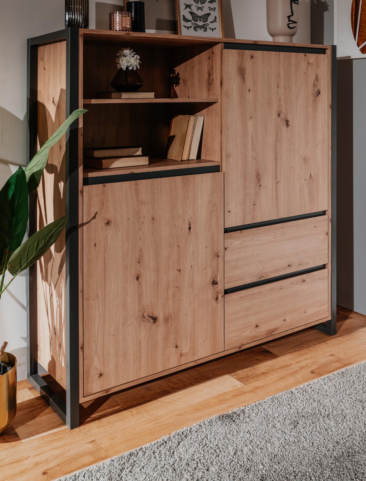 HIGHBOARD Artisan Eiche und Anthrazit, große Kommode 120 x 140 cm - Anthrazit/Eiche Artisan, Holzwerkstoff (120/140/40cm) - Furn.Design
