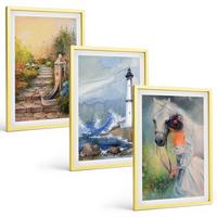 BILDER SET 3er Set - 40x60 cm Goldrahmen - Landschaft Leuchtturm Pferd Mädchen - Goldfarben, Kunststoff (40/60cm) - TULUP