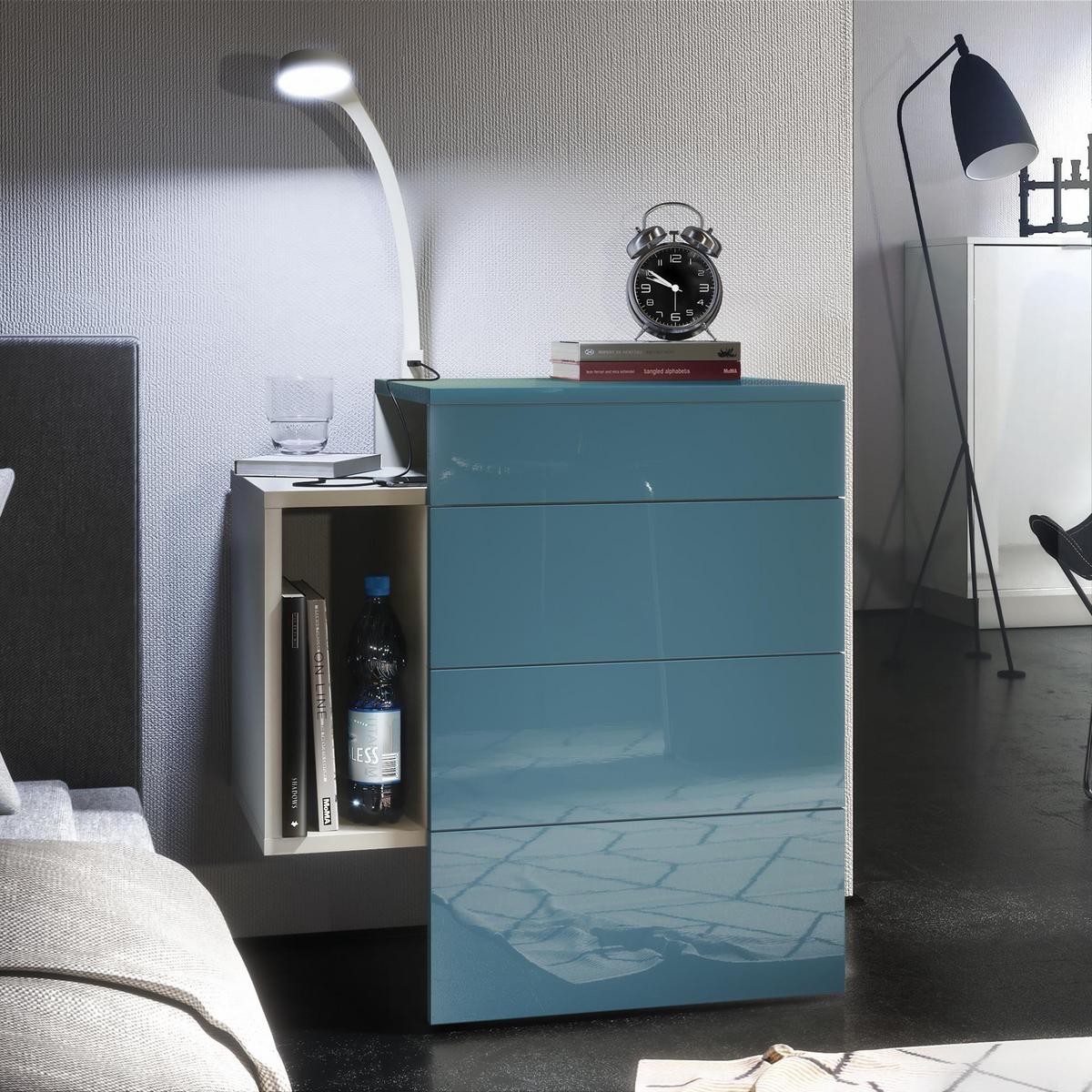 NACHTTISCH Queens Front in Petrol Hochglanz - Petrol, Holzwerkstoff (60/63/36cm) - Vladon