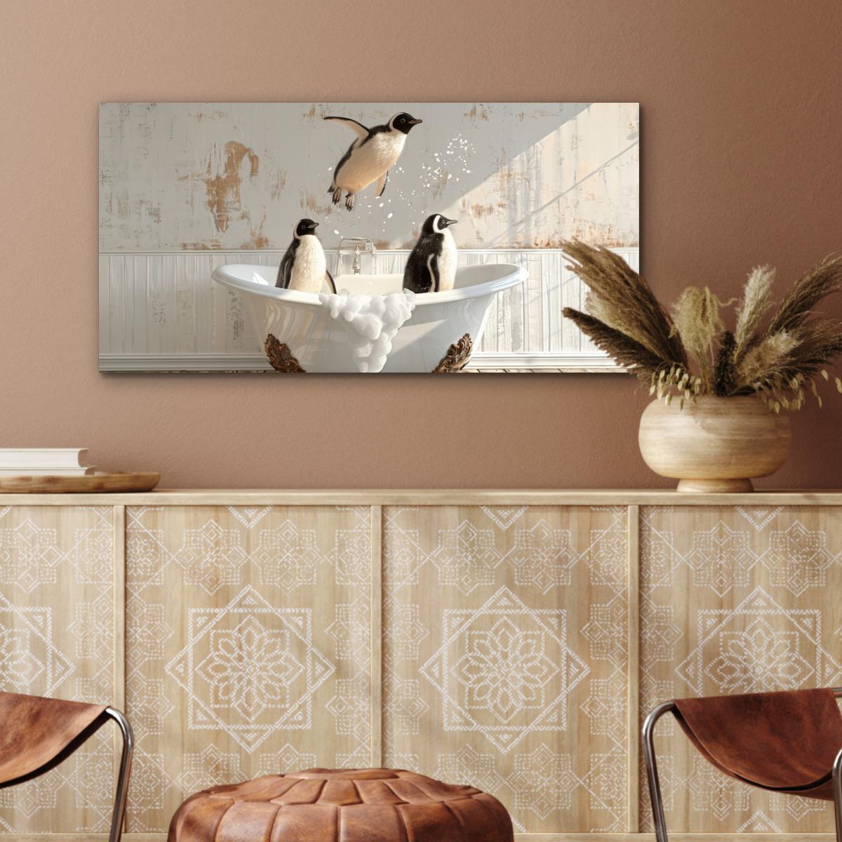 METALLBILD Vintage - Pinguin - Badewanne - Schaumstoff 80x40 cm - Schwarz, Metall (80/40cm) - MuchoWow
