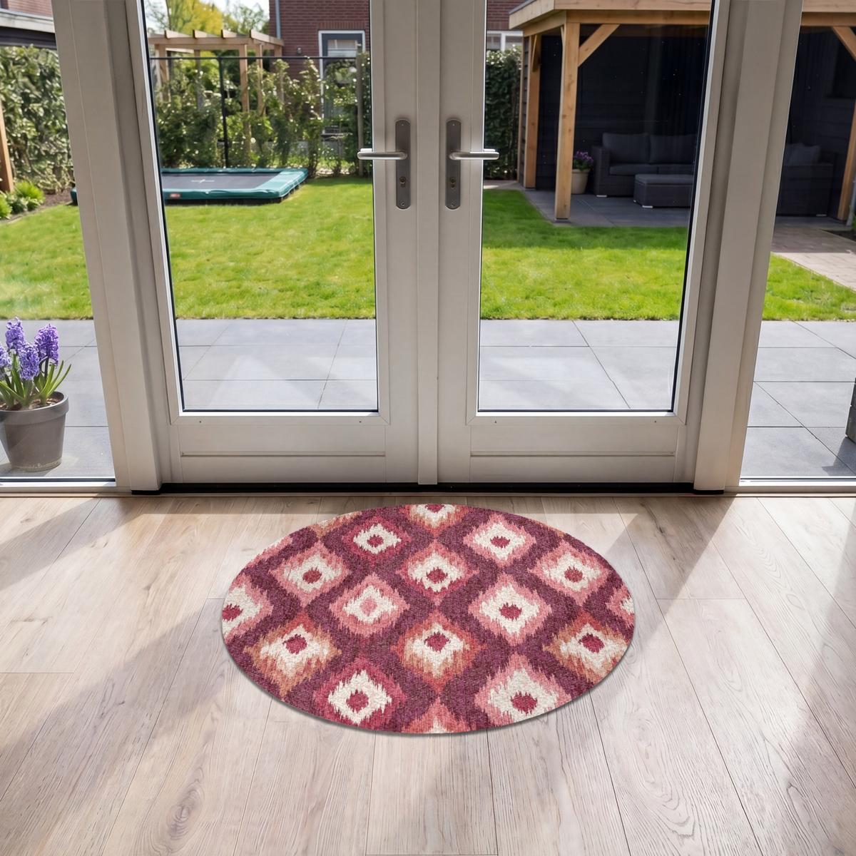 FUSSMATTE Diamantformen - Rosa - Muster - Textur Flurteppich 90x90 cm - Beere, Kunststoff (90/0.4cm) - MuchoWow