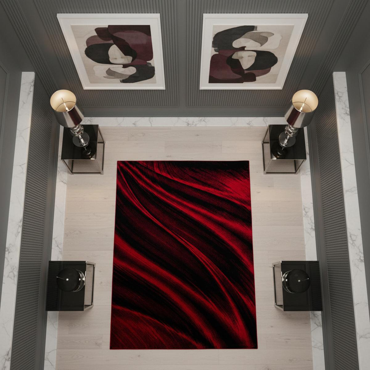 KURZFLORTEPPICH ASPEN, mit abstraktem Wellenmuster, Rot, 120 x 170 cm - Rot, Textil (120/170cm) - KADIMA DESIGN