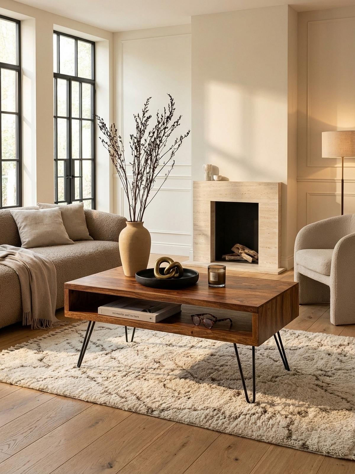 COUCHTISCH Sheeshamholz, Pulverbeschichtet mit Ablagefach, Maße 100x40x50 cm - Schwarz/Braun, Holz/Metall (50/100/40cm) - KADIMA DESIGN