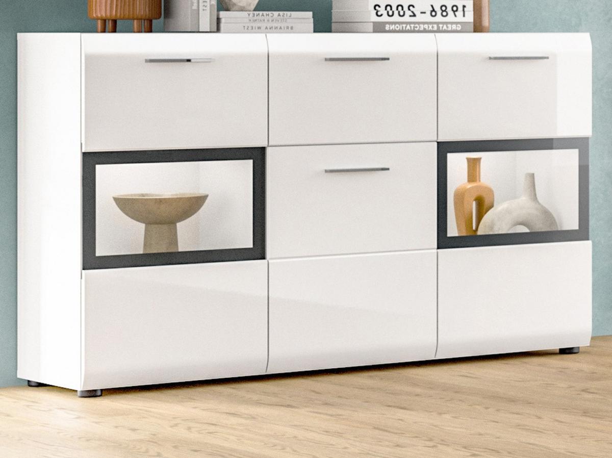 SIDEBOARD weiß Hochglanz 125 x 81 cm, Kommode mit viel Stauraum - Weiß Hochglanz/Silberfarben, Holzwerkstoff/Kunststoff (125/81/37cm) - Inn.Furn