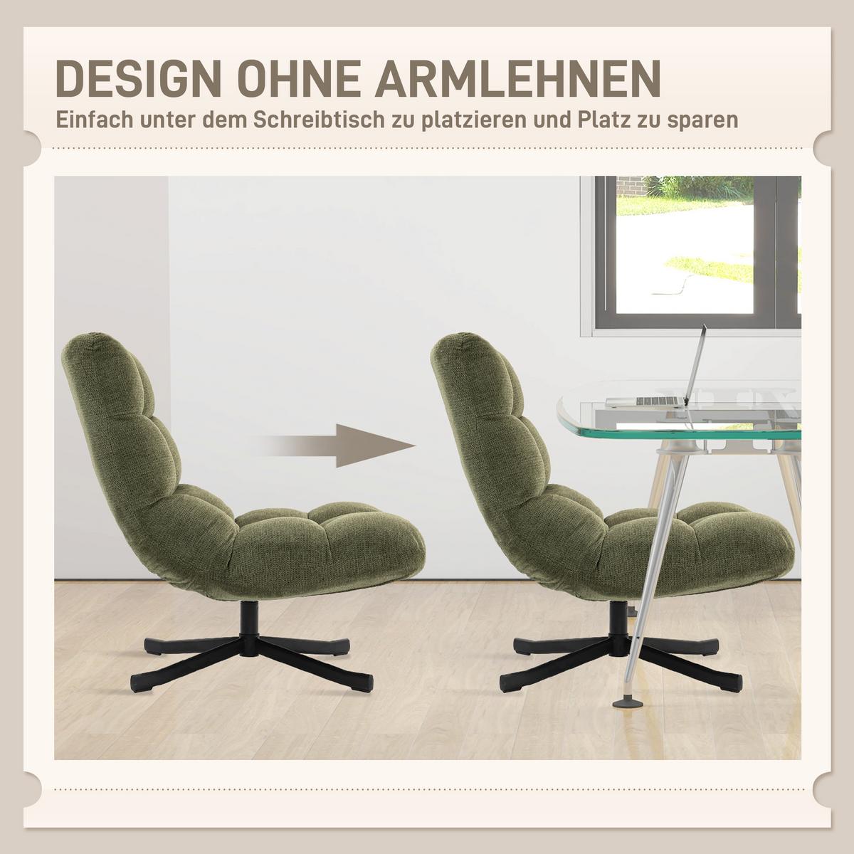 RELAXSESSEL Drehbar mit breiter Sitzfläche Chenille-Optik Grün - Schwarz/Grün, Textil/Metall (75/90/95cm) - HOMCOM