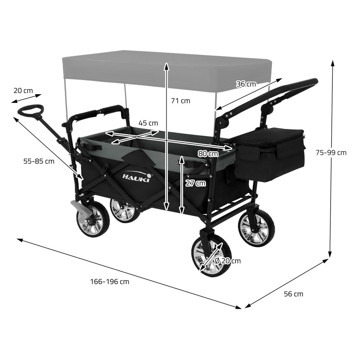 BOLLERWAGEN faltbar mit Dach XXL Schwarz-Grau Handwagen für Kinder Strand Picknick - Schwarz, Metall (56/99/196cm) - Hauki