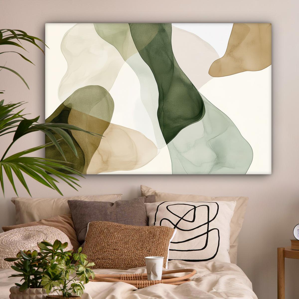 LEINWANDBILD Japandi - Abstrakt - Grün Wohnzimmer Groß 120x80 cm - Salbeigrün, Textil (120/80cm) - MuchoWow