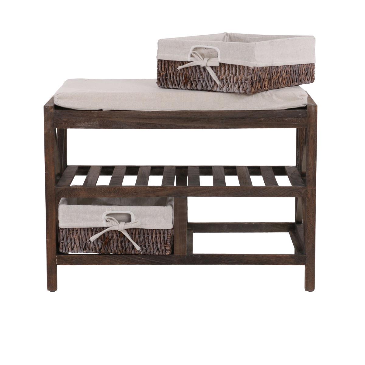 SCHUHREGAL SITZBANK Braun, Cremeweiß - Braun/Weiß, Holz (65/45/34cm) - MCW