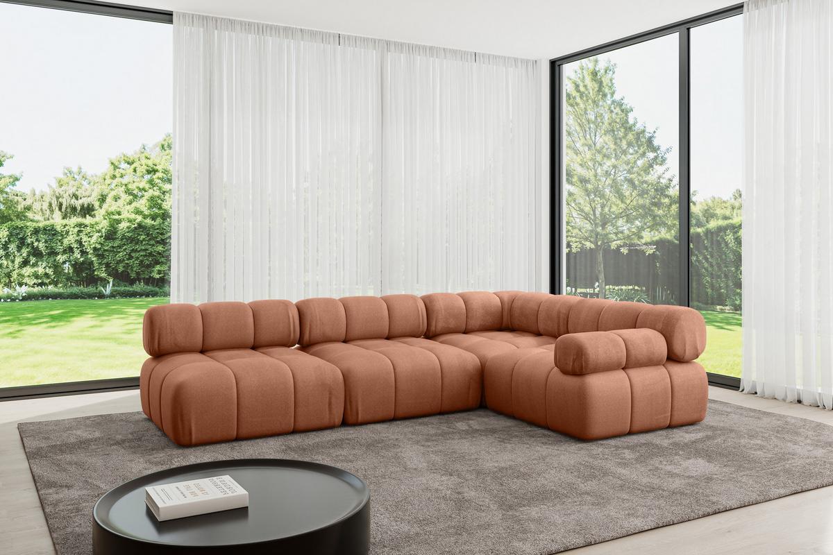 ECKSOFA modulares Sofa Mende-L2 - 285x190x70 cm Apricot Velours - Koralle, Holzwerkstoff/Textil (285/190cm) - ALTDECOR
