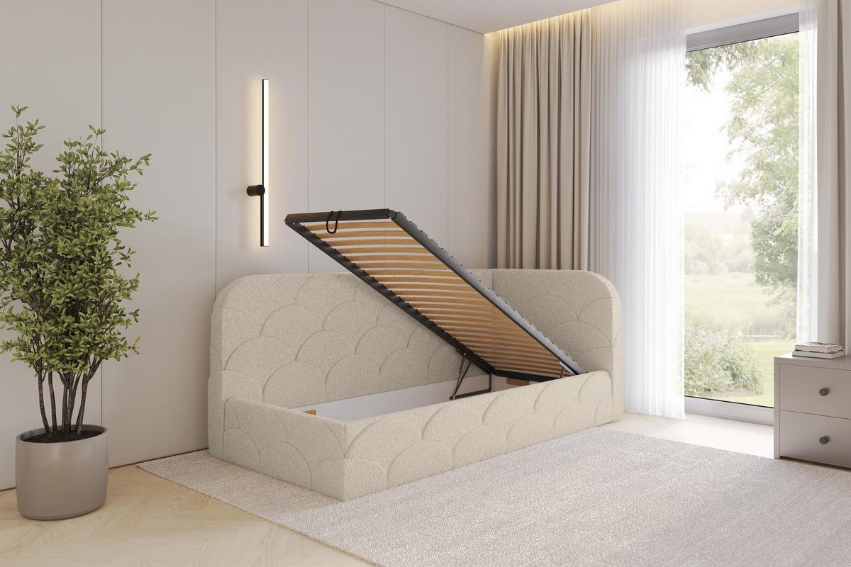 EINZELLBETT Jugendbett mit Bettkasten, Links - ELRY 80x200 Dunkelbeige - Cappuccino, Holzwerkstoff/Textil (80/200cm) - ALTDECOR