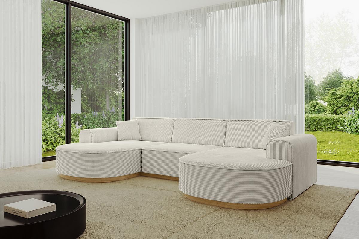WOHNLANDSCHAFT MARI-U1-v2 - 303x171x83 cm Creme Cord - Hellgrau/Creme, Holzwerkstoff/Textil (303/83/171cm) - ALTDECOR