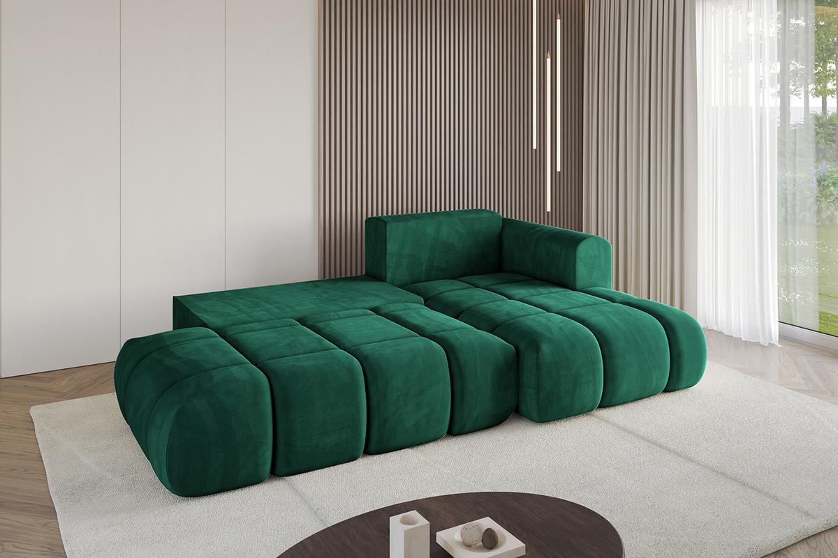 ECKSOFA Ottomane Rechts CLOUD-L 280x185x90 Dunkelgrün Velours - Dunkelgrün, Holzwerkstoff/Kunststoff (185/280cm) - ALTDECOR