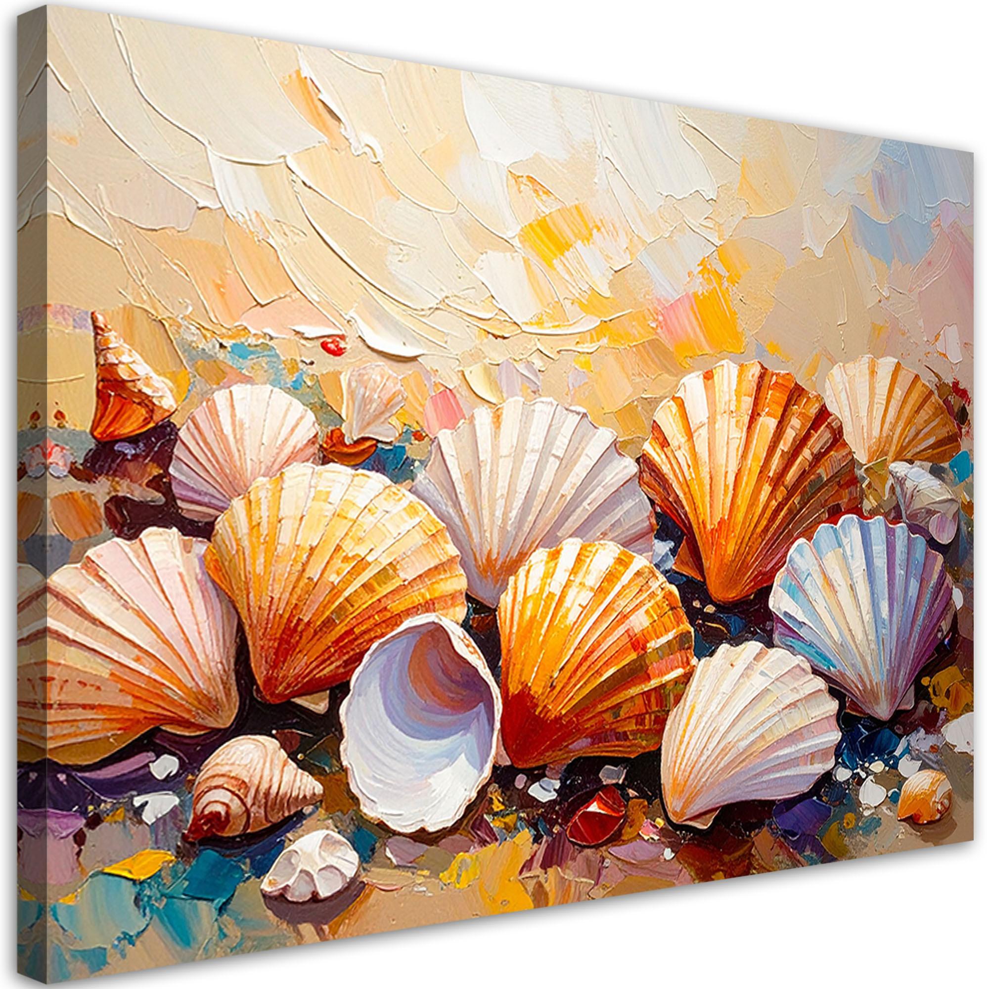 LEINWANDBILD Bunte Muscheln Strand imitierte Farbe 120x80cm - Beige, Textil (120/80cm) - Feeby