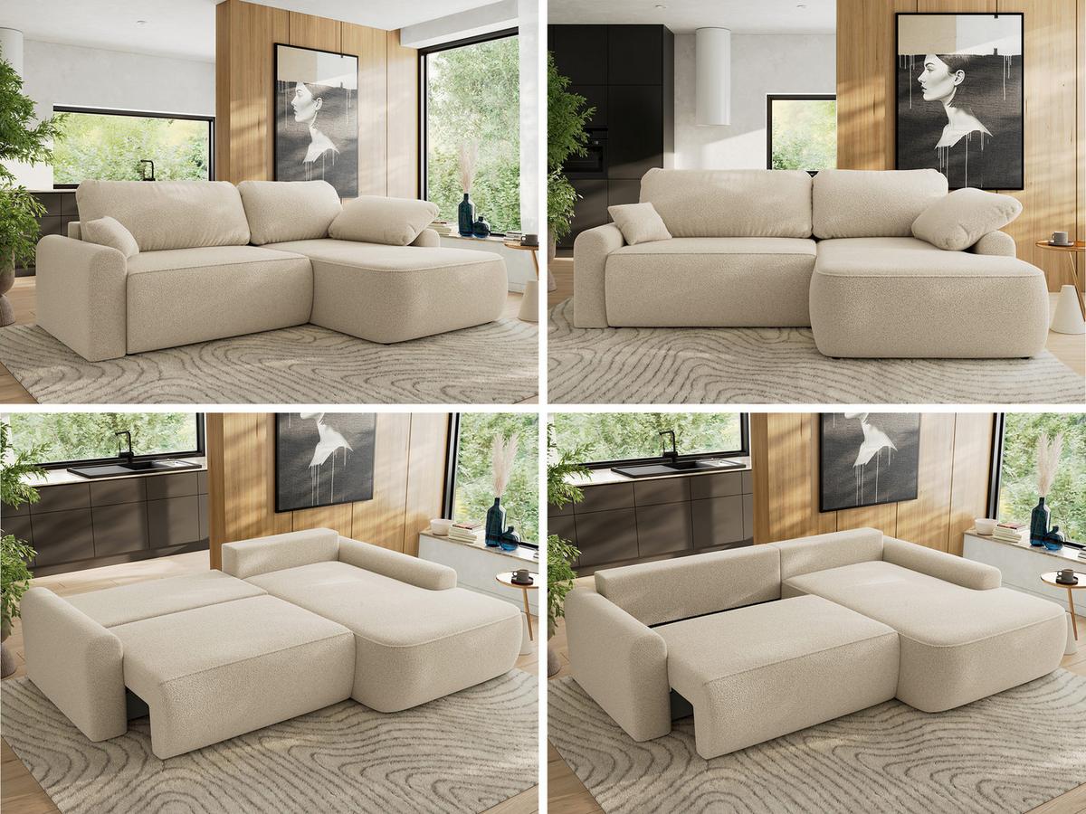 ECKSCHLAFSOFA CUBO L Beige Boucle - rechts - Beige/Schwarz, Kunststoff/Textil (187/273cm) - MKS