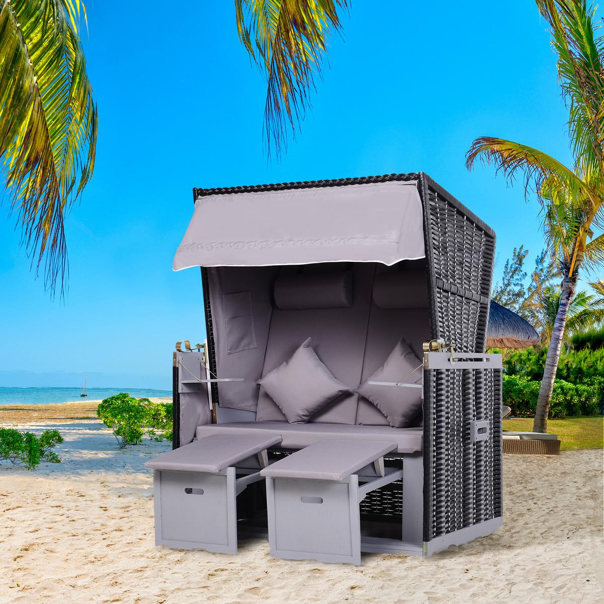 GARTENLIEGE PE Rattan Grau 118 x 79 x 50 cm - Grau, Kunststoff (79/150/118cm) - Outsunny