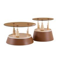 COUCHTISCH 2-teilig Glas & Metall Nesting-Design Rund Braun - Braun, Glas (48/70/60cm) - Urban Meuble