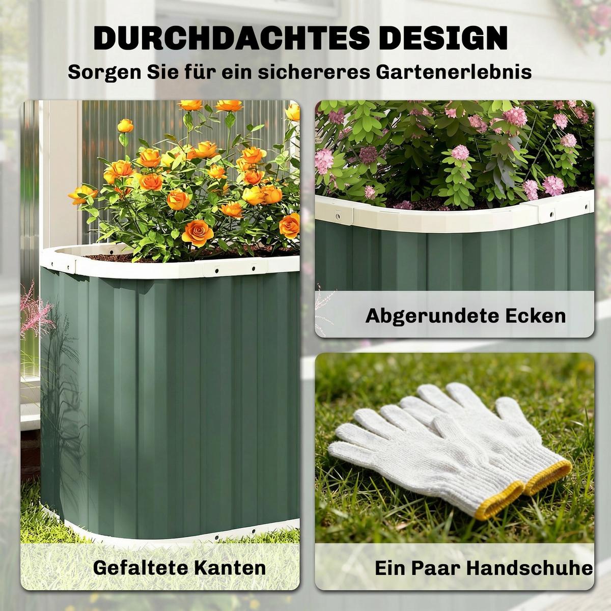 HOCHBEET mit Schutzkanten & offenem Boden Grün - Hellgrün, Metall (53/61/136cm) - Outsunny