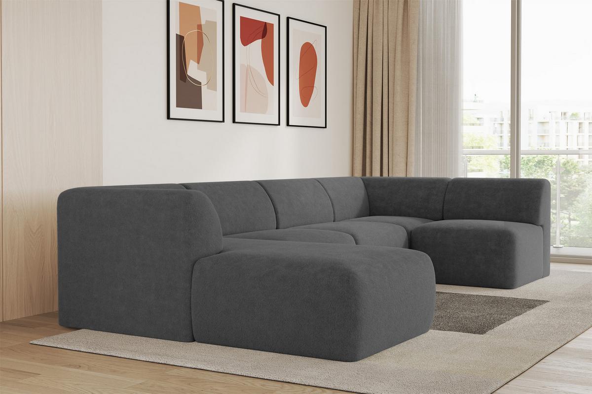 WOHNLANDSCHAFT Ottomane Links MOVO-L 345x180x78 cm Dunkelgrau Tissu - Schieferfarben, Holzwerkstoff/Kunststoff (345/78/180cm) - ALTDECOR