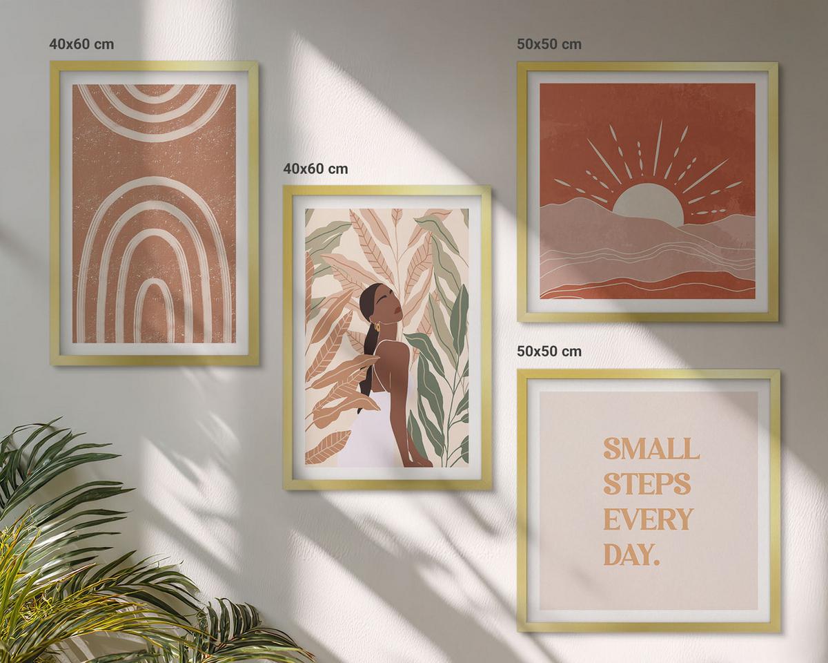 BILDER SET 4er Set - 50x50 cm & 40x60 cm Goldrahmen - abstrakte Formen im Boho-Stil - Goldfarben, Kunststoff (50/50cm) - TULUP