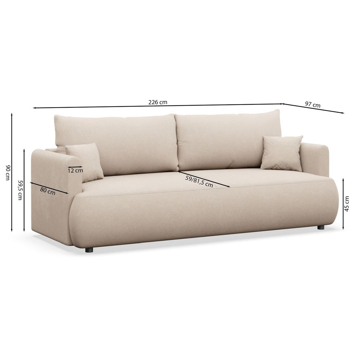 SCHLAFSOFA Ovo Mini Hellgrau Chenille Easy Clean - Hellgrau/Schwarz, Kunststoff/Textil (226/90/97cm) - Selsey