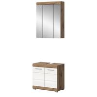 BADMÖBEL-SET weiß Hochglanz, Eiche 2-teilig 60 cm mit viel Stauraum - Weiß Hochglanz/Eichefarben, Glas/Holzwerkstoff (60/191/34cm) - Inn.Furn
