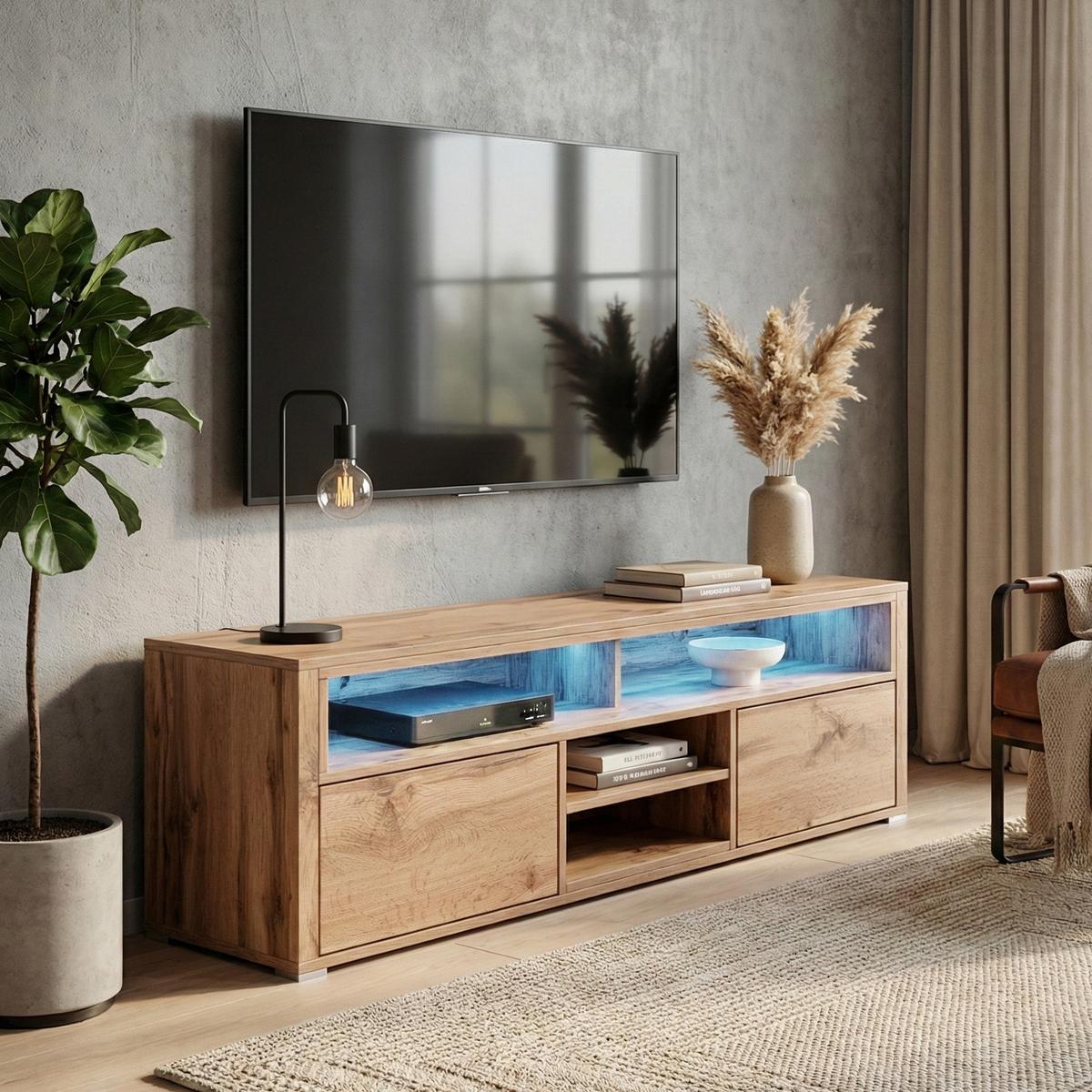 TV-ELEMENT Bella mit 2 Türen und offenem Regal, eiche Wotan - Eichefarben, Holzwerkstoff (137/42.5/33cm) - Beautysofa