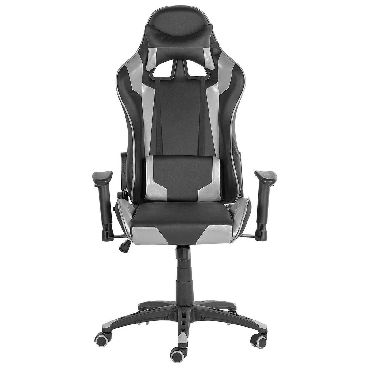 GAMINGSTUHL Kunstleder Schwarz/Silber Knight - Schwarz, Kunststoff/Textil (71/129/71cm) - Beliani