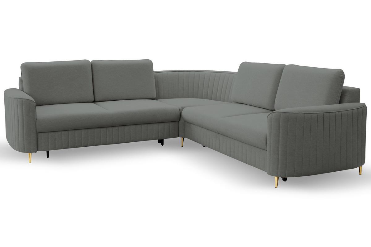 ECKSOFA VELA R-S Grau Velours-Stoff mit Schlaffunktion - Grau, Holz (251/251cm) - MASSENO