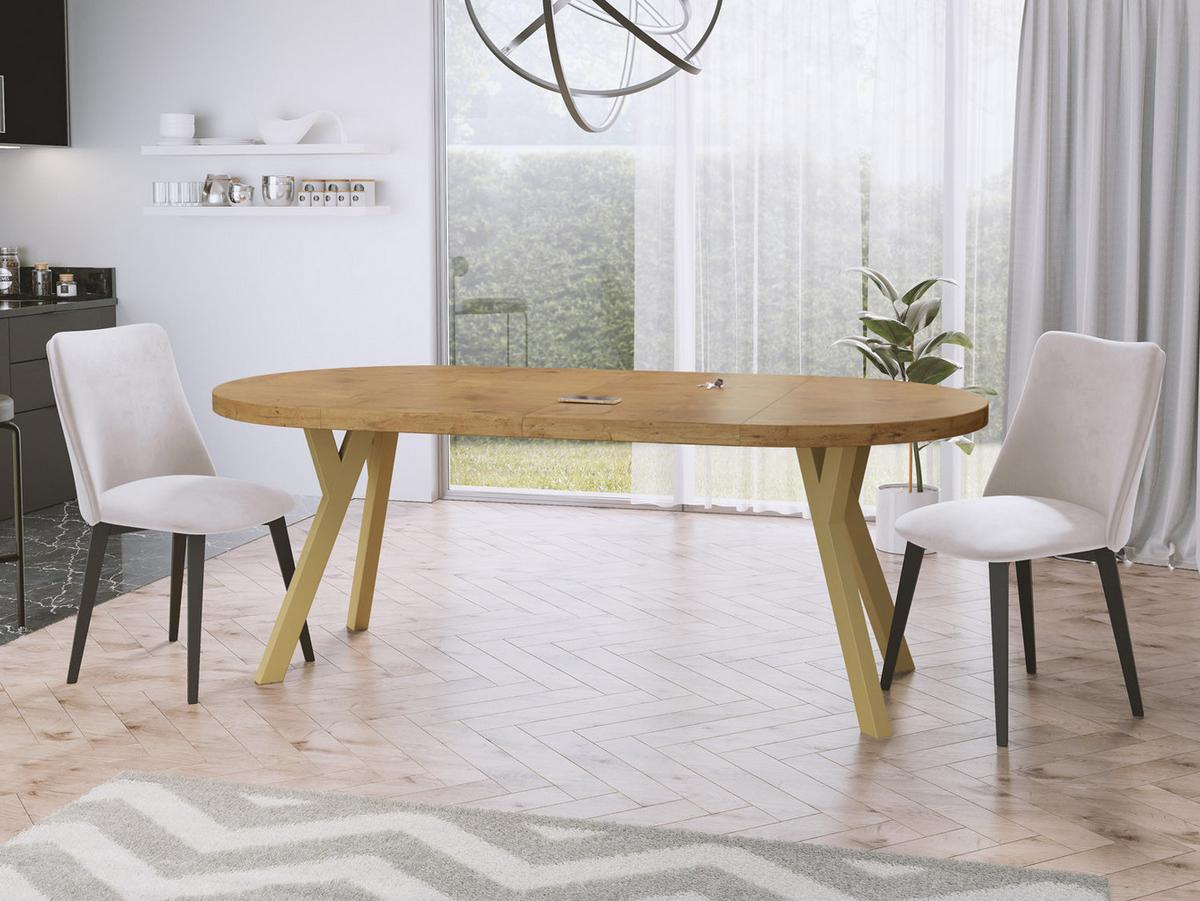 ESSTISCH Mateo runder ausziehbarer, Lancelot Eiche 100-200/100/76 cm - Eichefarben/Goldfarben, Holz/Holzwerkstoff (100/200/76cm) - WFL GROUP