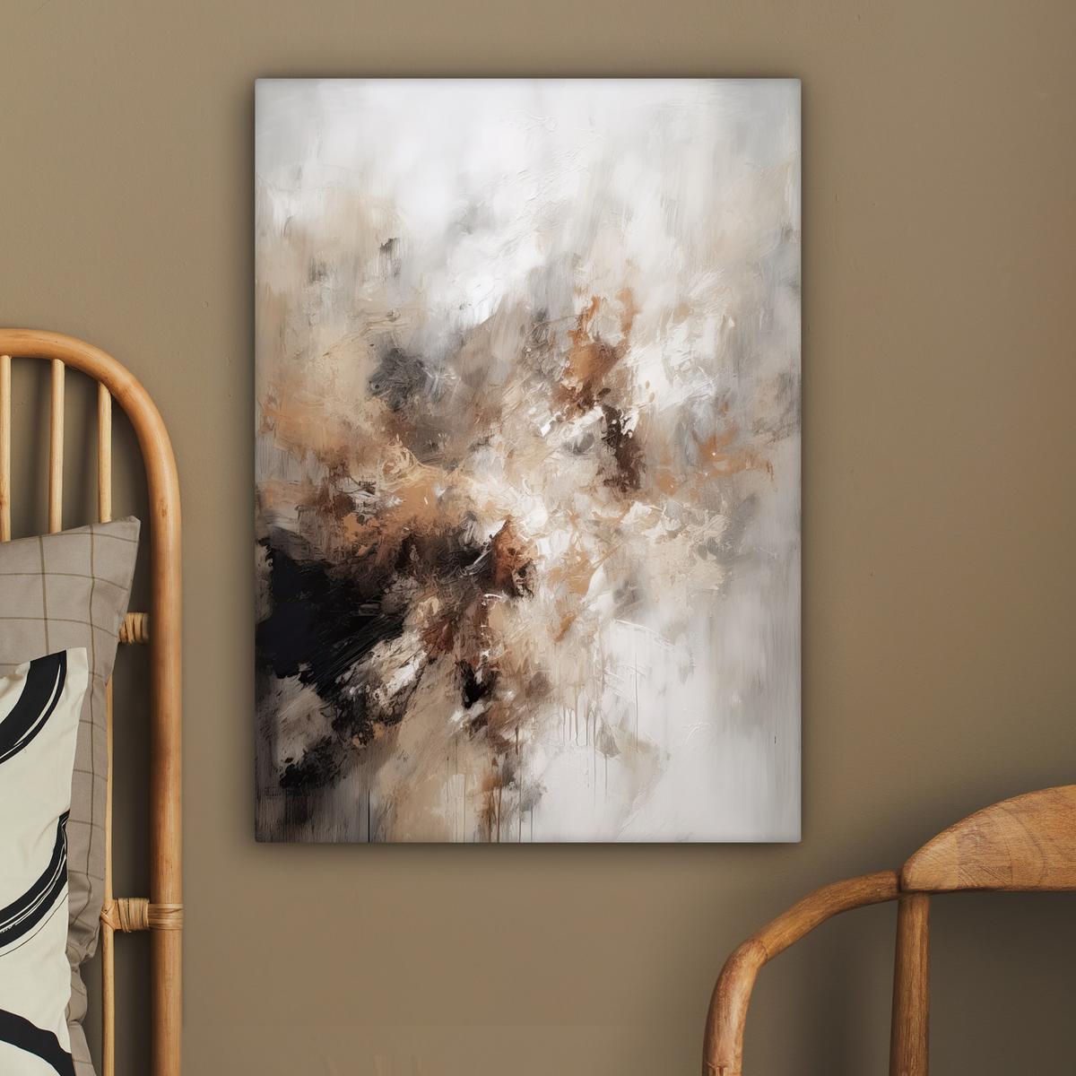 LEINWANDBILD Farbe - Abstrakt - Beige - Kunst Wandbild Wohnzimmer 60x80 cm - Greige, Textil (60/80cm) - MuchoWow