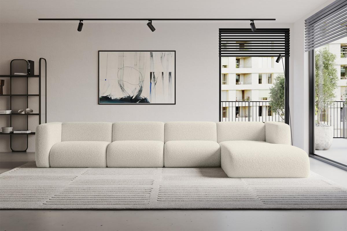 ECKSOFA Ottomane Rechts MIRA-L3 409x179x70 Beige Bouclé - Kaschmir/Beige, Holzwerkstoff/Kunststoff (409/179cm) - ALTDECOR